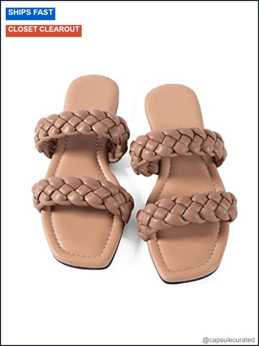 Raffia Braided Flat Sandals for Women Square Toe Slip On Summer Casual Beach